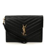 Grain De Poudre Matelasse Chevron Monogram Cassandre Flap Pouch Black