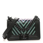 Calfskin Painted Chevron Embossed Medium Boy Flap Black