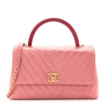 Calfskin Lizard Chevron Quilted Small Coco Handle Flap Pink