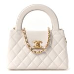 Shiny Aged Calfskin Quilted Nano Kelly Shopper White