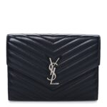 Lambskin Matelasse Chevron Monogram Cassandre Flap Pouch Navy