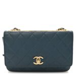 Lambskin Quilted Trendy CC Wallet On Chain WOC Blue