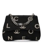 Canvas Quilted Letter Printed Flap Black