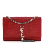 Calfskin Crocodile Embossed Medium Classic Monogram Kate Tassel Satchel New Red