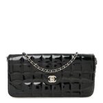 Patent Quilted East West Chocolate Bar Flap Black