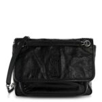 Crinkled Calfskin Monogram Medium Niki Chain Satchel Black