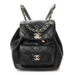 Glazed Aged Calfskin Quilted Small Duma Drawstring Backpack Black
