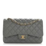 Caviar Quilted Jumbo Double Flap Grey