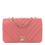 Calfskin Chevron Quilted Mini Statement Flap Pink