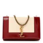 Nappa Patent Calfskin Two-Toned Small Monogram Kate Satchel Off White Oxblood Red