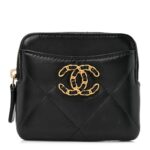 Lambskin Quilted Chanel 19 Zip Card Holder Wallet Black