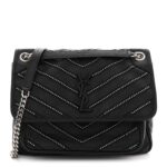 Calfskin Matelasse Monogram Microstud Medium Niki Chain Satchel Black