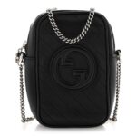 Sakai Be Green Calfskin Diagonal Stitched Mini Blondie Vertical Shoulder Bag Black