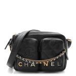 Calfskin Quilted Small Camera Case Black