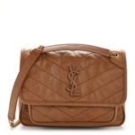 Crinkled Calfskin Matelasse Monogram Baby Niki Chain Satchel Light Caramel