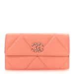 Lambskin Quilted Chanel 19 Flap Wallet Light Orange
