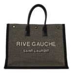 Embroidered Cotton Linen Rive Gauche Noe Tote Black Beige