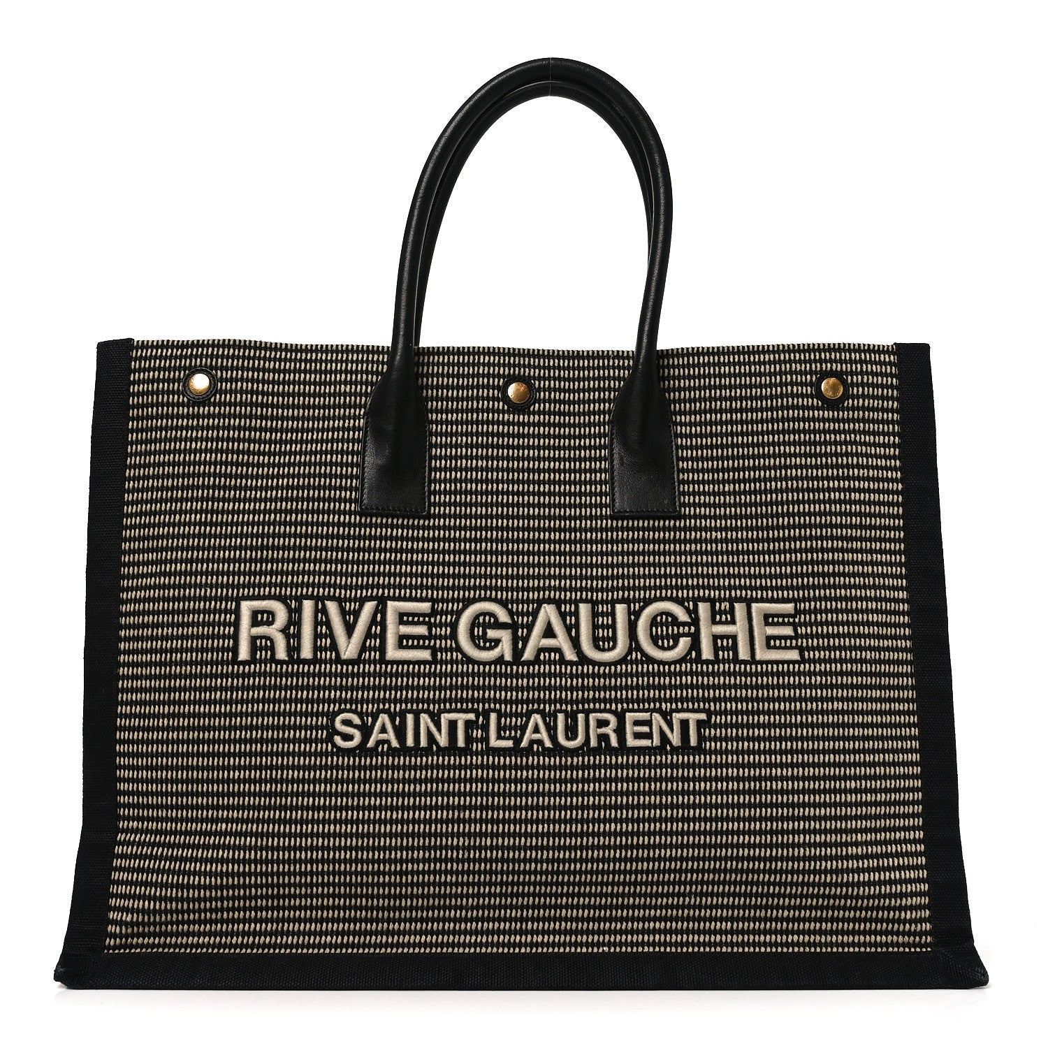 Embroidered Cotton Linen Rive Gauche Noe Tote Black Beige