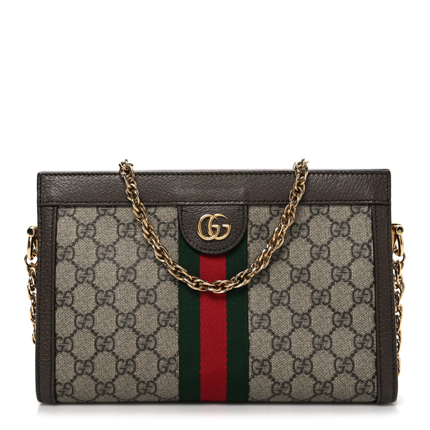 GG Supreme Monogram Web Small Ophidia Chain Shoulder Bag Brown