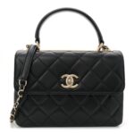 Lambskin Quilted Small Trendy CC Dual Handle Flap Bag Black