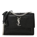 Calfskin Crocodile Embossed Medium Monogram Sunset Black