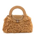 Raffia Fringe Nano Kelly Shopper Dark Beige