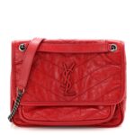 Crinkled Calfskin Matelasse Monogram Baby Niki Chain Satchel Rouge Eros