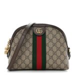 GG Supreme Monogram Textured Dollar Calfskin Web Small Ophidia Dome Shoulder Bag Beige Ebony New Acero