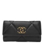 Shiny Goatskin Quilted Chanel 19 Flap Wallet Black