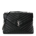 Calfskin Y Quilted Monogram Large Loulou Chain Satchel Black