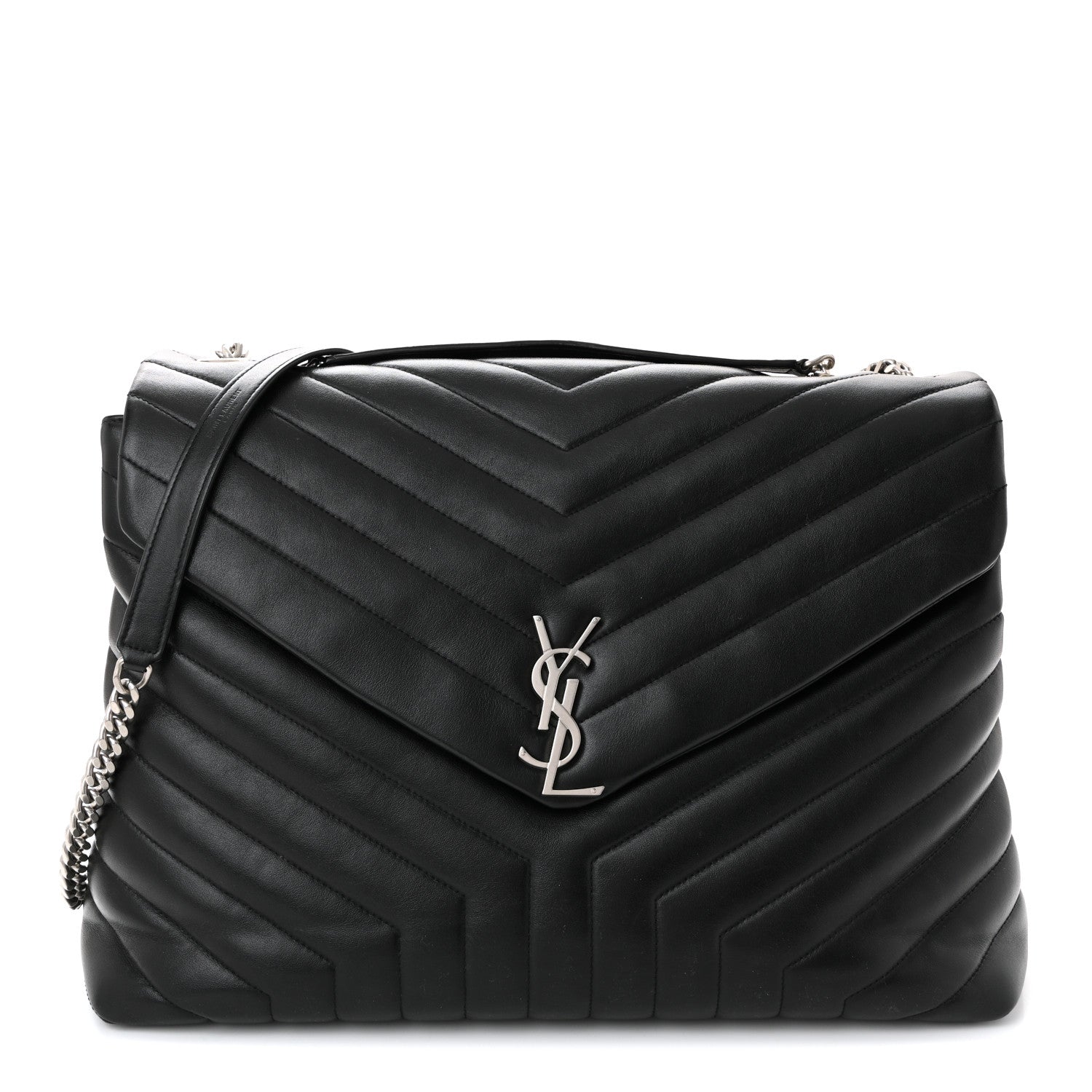bc32cd67705c04313acbabbe9a8369f9.jpg Calfskin Y Quilted Monogram Large Loulou Chain Satchel Black - 图片 1
