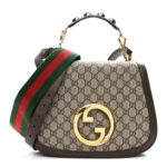 GG Supreme Monogram Textured Dollar Calfskin Web Medium Blondie Top Handle Shoulder Flap Bag Beige Ebony New Acero