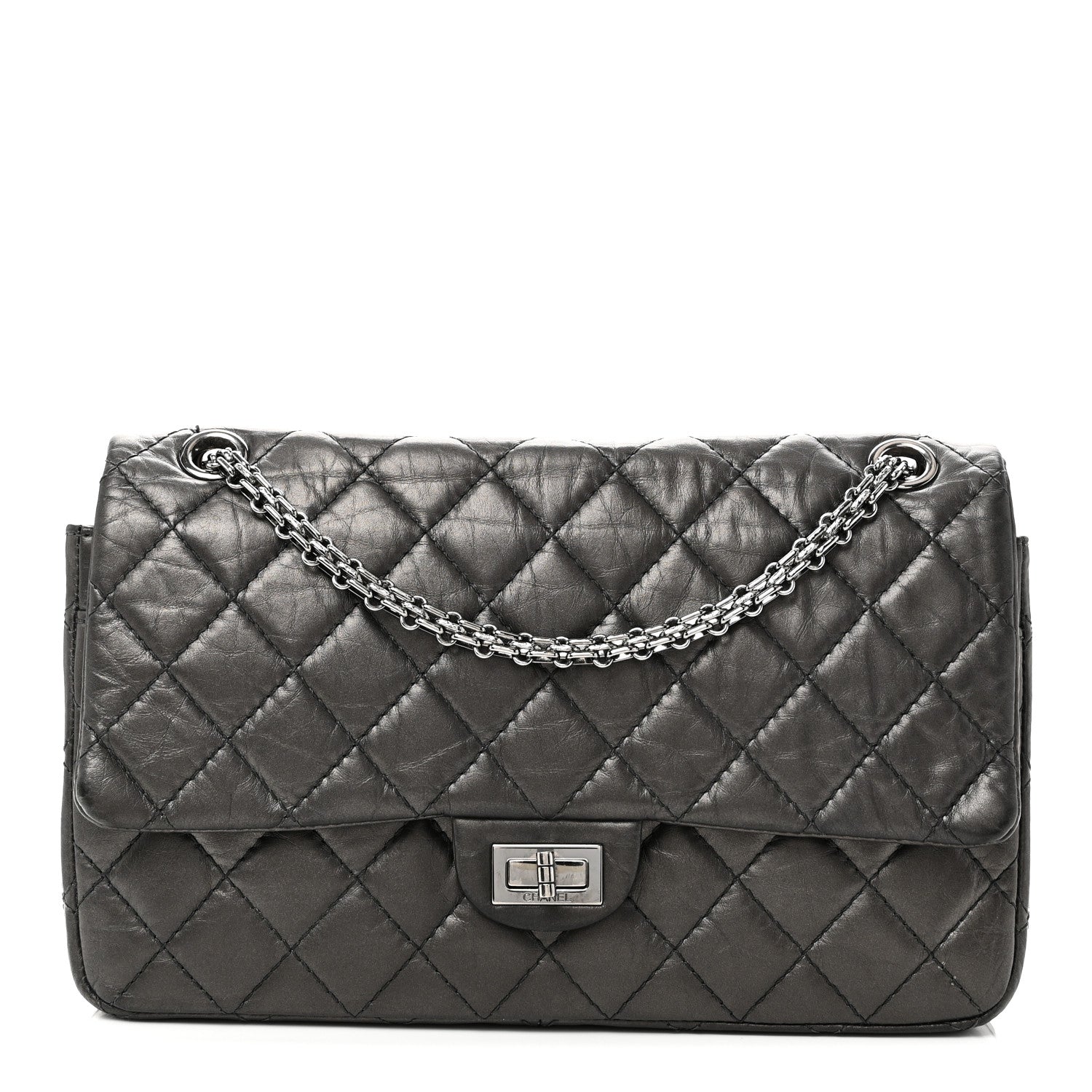 bdf302b3917124da4c2e239d2a8afce0.jpg Metallic Aged Calfskin Quilted 2.55 Reissue 226 Flap Dark Grey - Image 1
