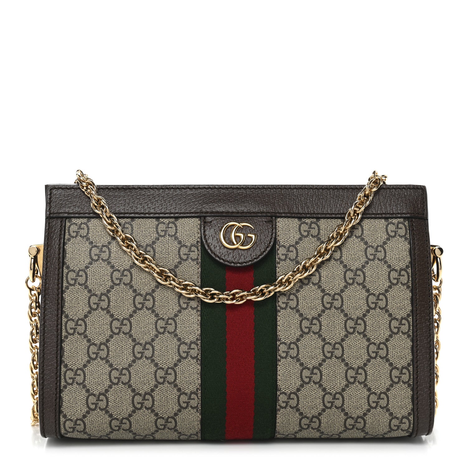GG Supreme Monogram Web Small Ophidia Chain Shoulder Bag Brown