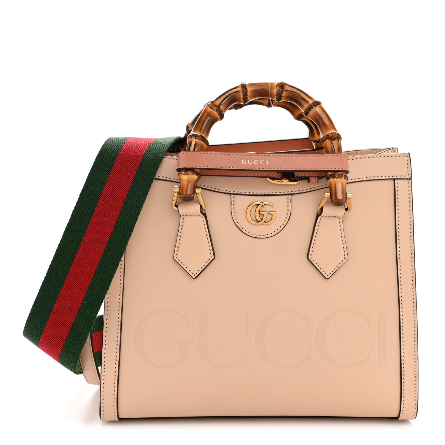 bf76d7fb2f1b49a4ffd288bd5d285e11.jpg Calfskin Gucci Embossed Small Diana Tote Bag Pink - 图片 1
