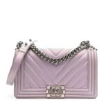 Iridescent Lambskin Chevron Quilted Medium Boy Flap Purple
