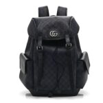 GG Supreme Monogram Textured Dollar Calfskin Medium Ophidia Double Buckle Backpack Blue Dark Blue Black