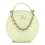 Caviar Quilted Round Handle With Care Vanity With Chain Light Green