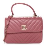 Lambskin Chevron Quilted Small Trendy CC Dual Handle Flap Bag Rosewood