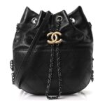 Aged Calfskin Quilted Small Gabrielle Bucket Black
