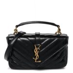 Shiny Calfskin Matelasse Chevron Monogram Mini College Bag Black