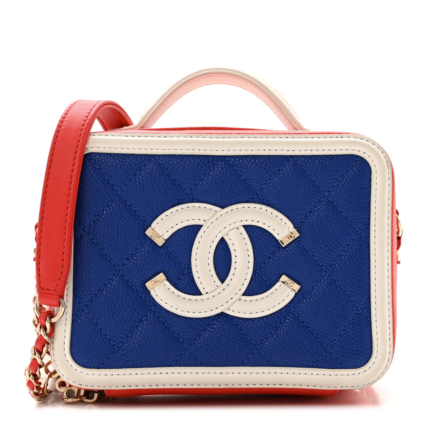 c9526ad9ec267f032045fd88ac855562.jpg Caviar Quilted Small CC Filigree Vanity Case Blue White Red - 图片 1