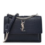 Calfskin Crocodile Embossed Medium Monogram Sunset Navy
