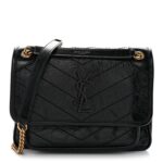 Crinkled Lambskin Matelasse Monogram Baby Niki Chain Satchel Black