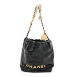 Shiny Calfskin Quilted Pearl CC Chain Mini Chanel 22 Black