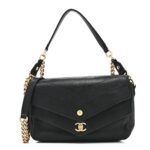 Sheepskin Chevron Quilted Mini Double Chevron Flap Black