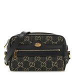 Jacquard Black Denim GG Monogram Textured Dollar Calfskin Mini Ophidia Shoulder Bag Black Ivory