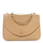 Lambskin Ribbon Stitched Flap Beige