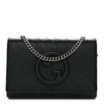 Sakai Be Green Calfskin Diagonal Stitched Blondie Wallet on Chain Black