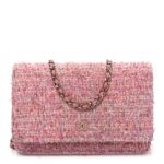 Tweed Quilted Wallet On Chain WOC Pink
